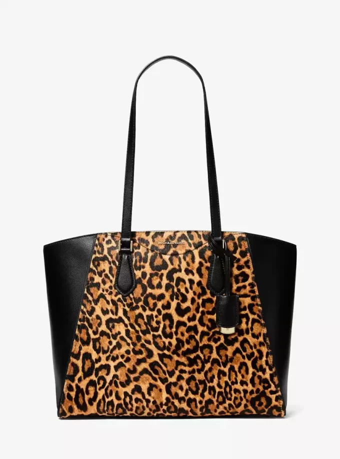 Taryn Büyük Leopar Desenli Dana Kılı Tote Çanta