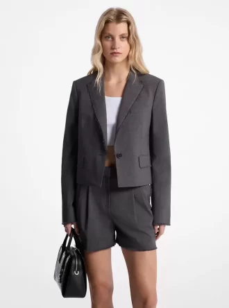 Yıpranmış Esnek Tropikal Yün Kısa Blazer