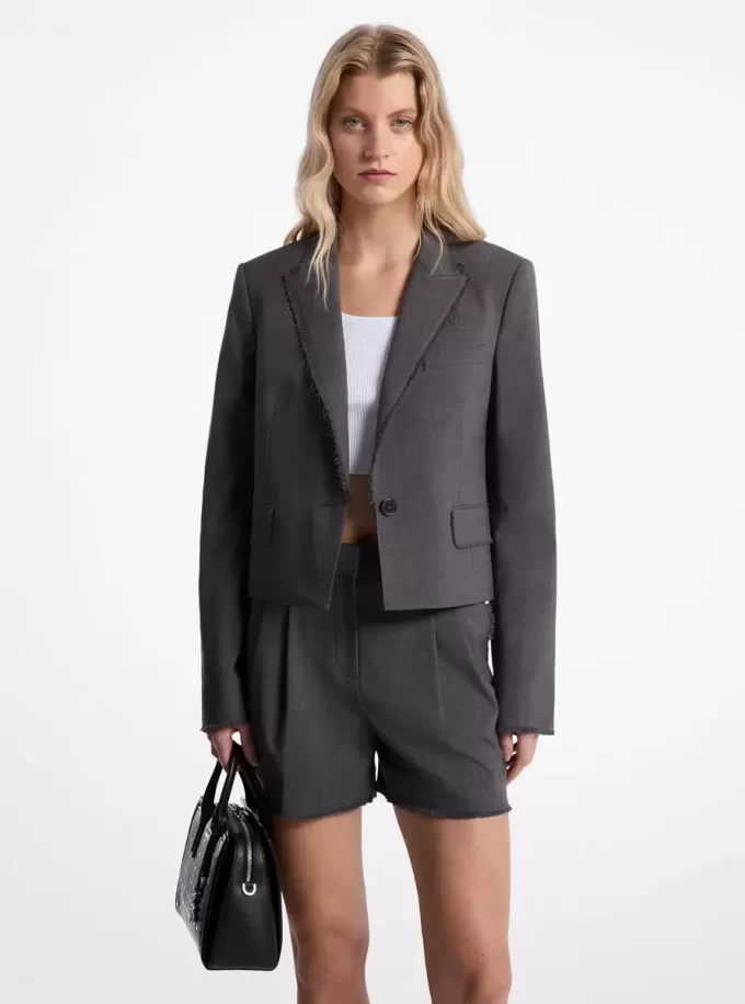 Yıpranmış Esnek Tropikal Yün Kısa Blazer