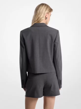 Yıpranmış Esnek Tropikal Yün Kısa Blazer