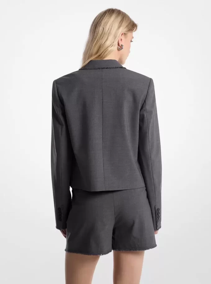 Yıpranmış Esnek Tropikal Yün Kısa Blazer
